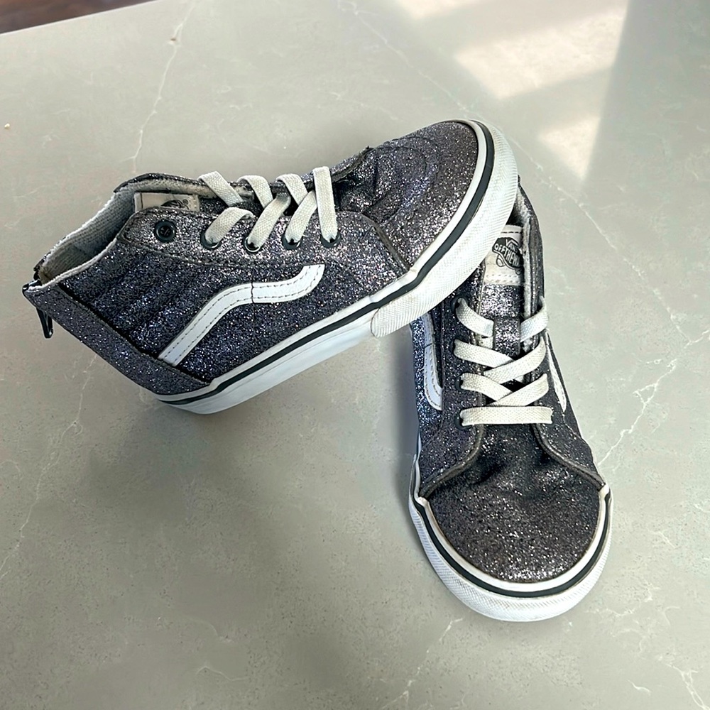 Vans off the wall silver glitter high zip sneakers